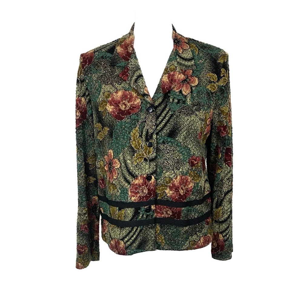 Vintage K Studio Women 10 Stretch Knit Blouse Jacket Open Back Floral Boho Fairy